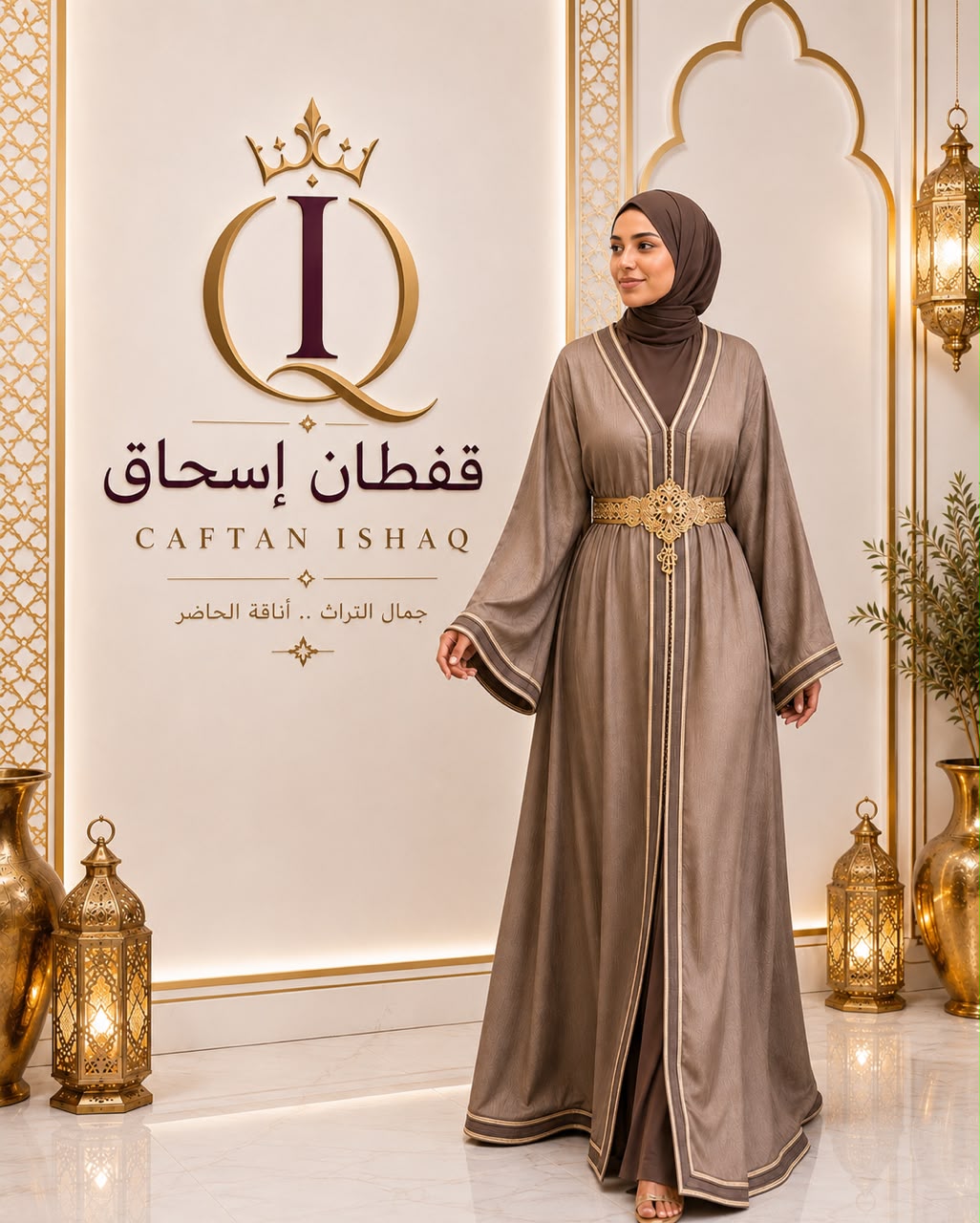 قفطان البيج الذهبي