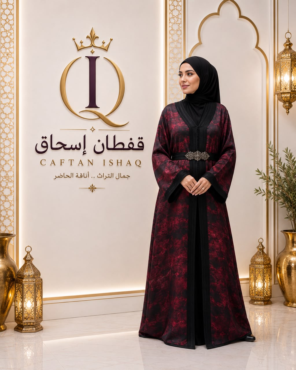 قفطان القرمزي بنقشة الرخام